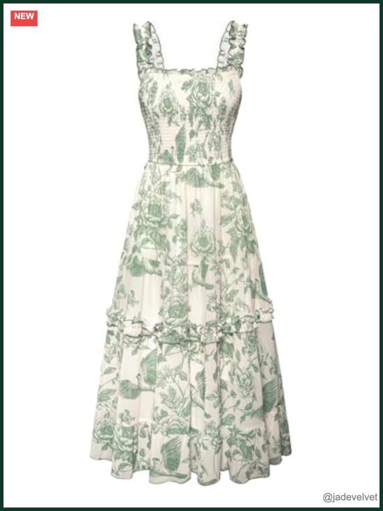 Dresses & Skirts - Floral Smocked Maxi Dress with Pockets, A-Line Sun Dress